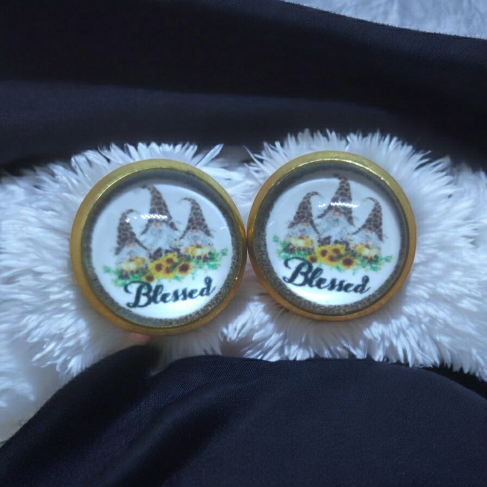 3/$15 Blessed Gnome with Sunflowers leopard design earrings